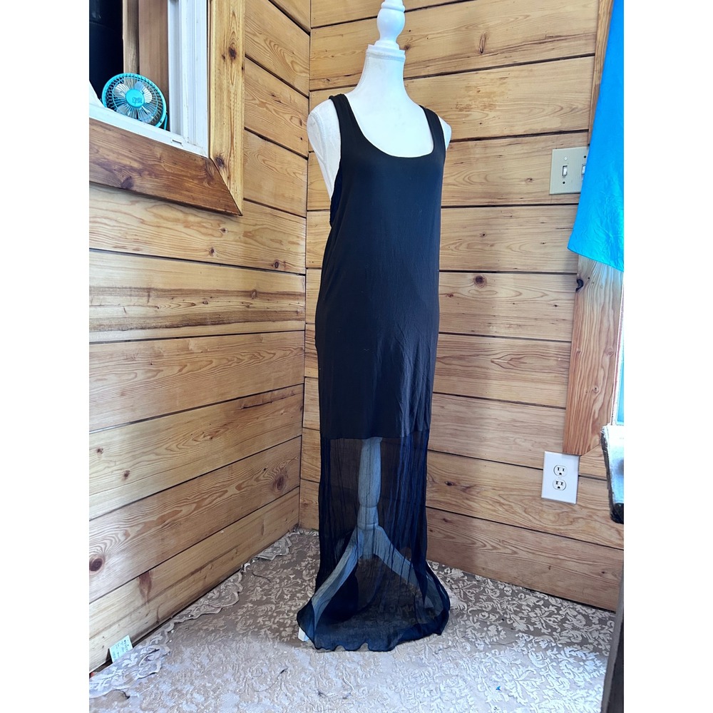 B44‎ Dressed Womens Black Racerback Sheer Hem Maxi Dress Size S Made in USA